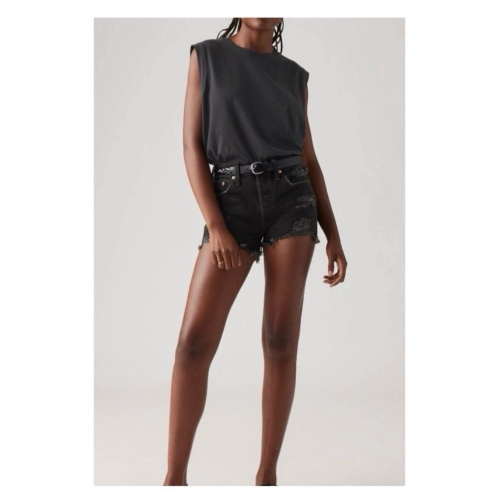 LEVI’S 501 Black Ripped Jean Shorts - Picture 4 of 12